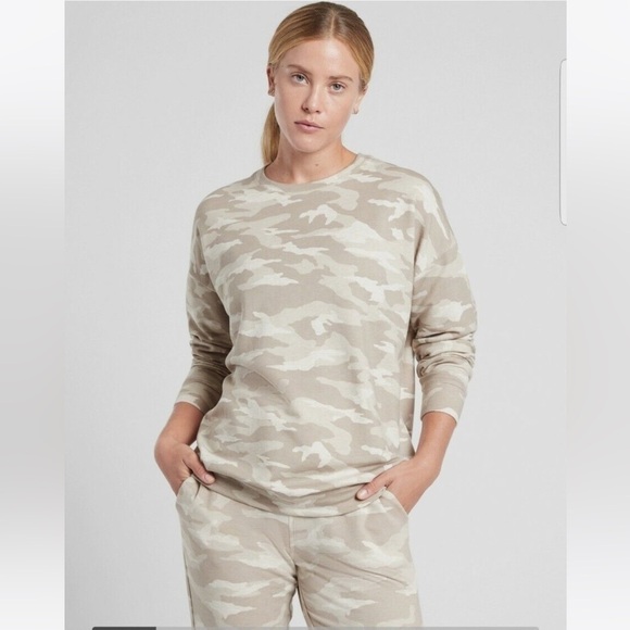 ATHLETA Studio To Street Printed Sweatshirt SM Camo Lux Oatmeal Heather - Picture 1 of 13